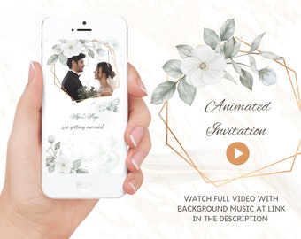 Save the date, wedding video invitation, video invite, animated video, white  flower wedding video invite