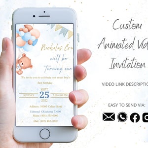 Bearly birthday Video Invitation, DIGITAL DOWNLOAD, Girls Birthday, Bearly Party, Bear, Minimalist Birthday Invitation