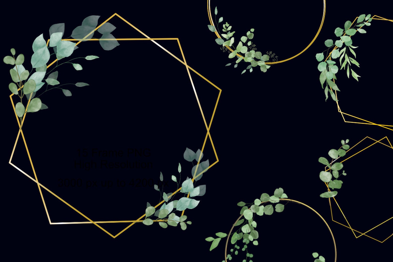 Gold Eucalyptus Frame: Watercolor Greenery Clipart (digital Download ...