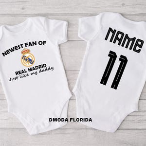 Customize Newest Fan Of Real Madrid Just Like My Daddy Baby Bodysuit, Real Madrid Fan, Hala Madrid , Gift For Him, Baby Shower Gift