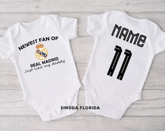 Customize Newest Fan Of Real Madrid Just Like My Daddy Baby Bodysuit, Real Madrid Fan, Hala Madrid , Gift For Him, Baby Shower Gift