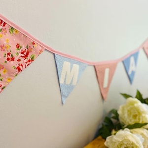 Pink Rose and Blue Bunting