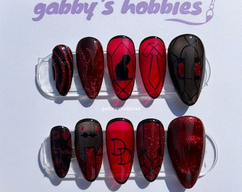Uñas de vitral rojo y negro DD