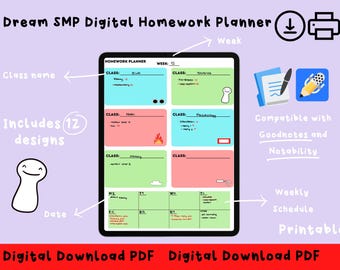 Dream SMP Digital Homework Planner Digital Download Printable