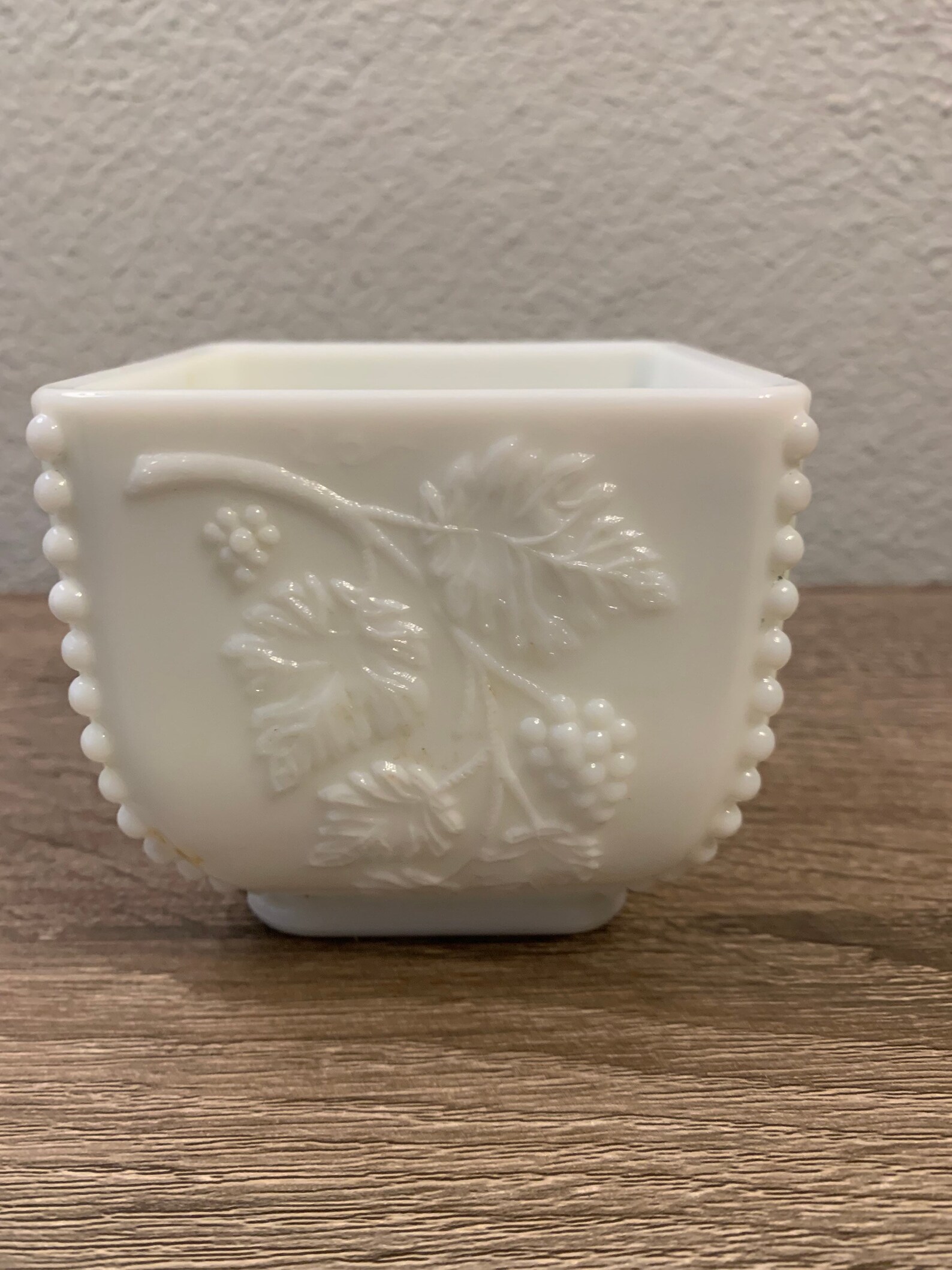 Vintage Milk Glass Square Candy Dish with beaded grape pattern Etsy