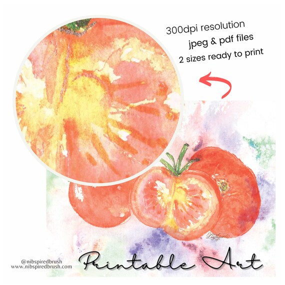 loose watercolor painting of vegetables kitchen wall decor food wall art Cherry tomatoes print