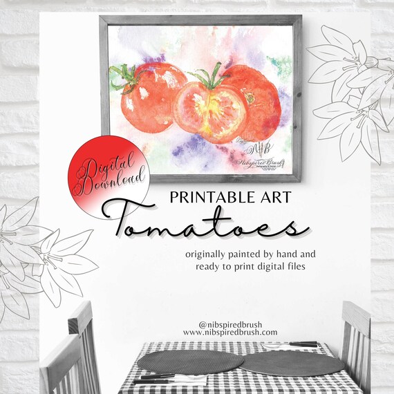 loose watercolor painting of vegetables kitchen wall decor food wall art Cherry tomatoes print