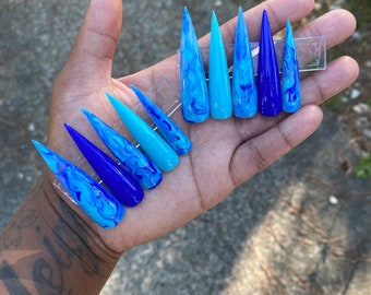 Xl Blue Marble Press on nails (Stilettos)