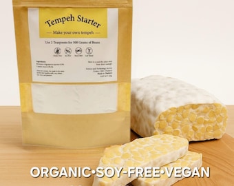 Organic Soy-Free Tempeh Starter Culture – Vegan Rhizopus Oligosporus Spores – 100 g Makes ~16 Batches