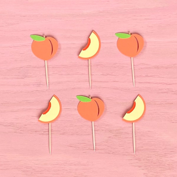 Peach Cupcake Toppers, Party Decorations, Baby Shower, Birthday, Sweet as a Peach, Peaches & Peach Slices, Sets of 6