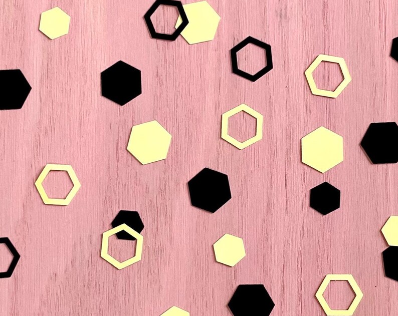 Bee Hexagon Confetti Table Scatter Party Decor Honeycomb Hex Beehive Yellow Black