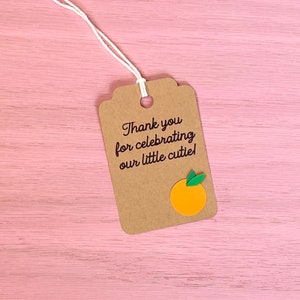 Little Cutie Orange Thank You Favor Tags, Party Decorations, Baby Shower, Birthday, Clementine, Sets of 6, Custom Text, Personalize, Kraft