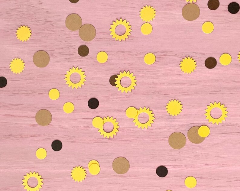 Sunflower Confetti Table Scatter Party Decor Birthday Baby Shower Bridal Shower Decorations Yellow Brown Kraft Flowers