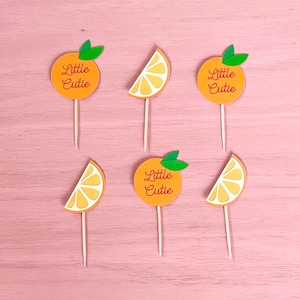 Little Cutie Orange Cupcake Toppers, Party Decorations, Baby Shower, Birthday, Clementine, Sets of 6