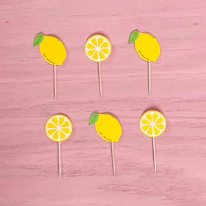 Lemon Cupcake Toppers, Party Decorations, Baby Shower, Birthday, Bridal Shower, Yellow, Sets of 6