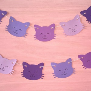 Cat Banner, Kitty Garland, Kitten Bunting, Party Decoration, Birthday, Shower, Cat Themed Parties, Custom Shades Multi-Color