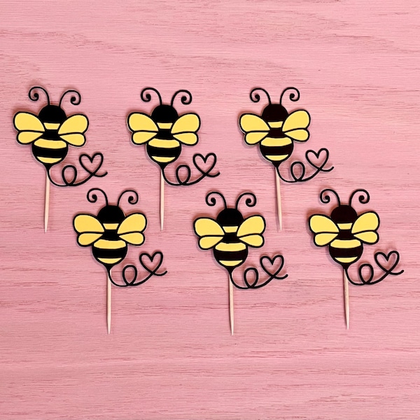 Bee Cupcake Toppers, Party Decorations, Birthday, Baby Shower, Bridal Shower, Bumblebee, Sweet as can Bee, Sets of 6