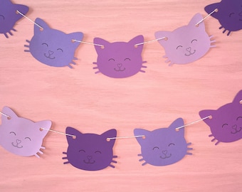 Cat Banner, Kitty Garland, Kitten Bunting, Party Decoration, Birthday, Shower, Cat Themed Parties, Custom Shades Multi-Color
