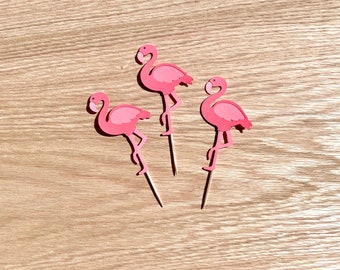 Flamingo Cupcake Toppers, Party Decorations, Birthday, Tropical Summer, Sets of 6