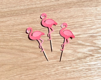 Flamingo Cupcake Toppers, Party Decorations, Birthday, Tropical Summer, Sets of 6