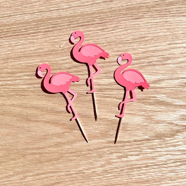 Flamingo Cupcake Toppers, Party Decorations, Birthday, Tropical Summer, Sets of 6