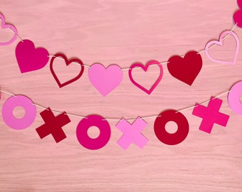 Heart XOXO Banner, Garland, Bunting, Valentine's Day, X's & O's, Decor, Party Decoration, Red, Pink, Love, Anniversary, Galentine's Day