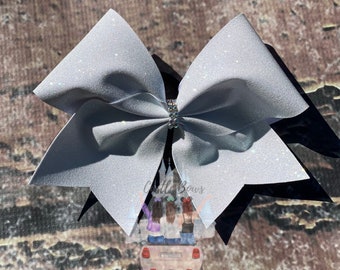 RTS: White glitter cheer bow. Game day, competition, practice, birthday favor