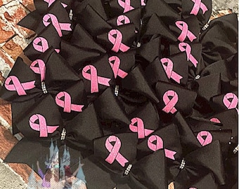 Pink Awareness Cheer bow- black base with Pink ribbon: game day bow, practice bow, competition bow, spirit day bow, pink out game bow, team