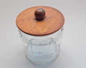 Vintage glass jar for cigars or pipe tobacco canister with wood lid decorative candy cookie jar