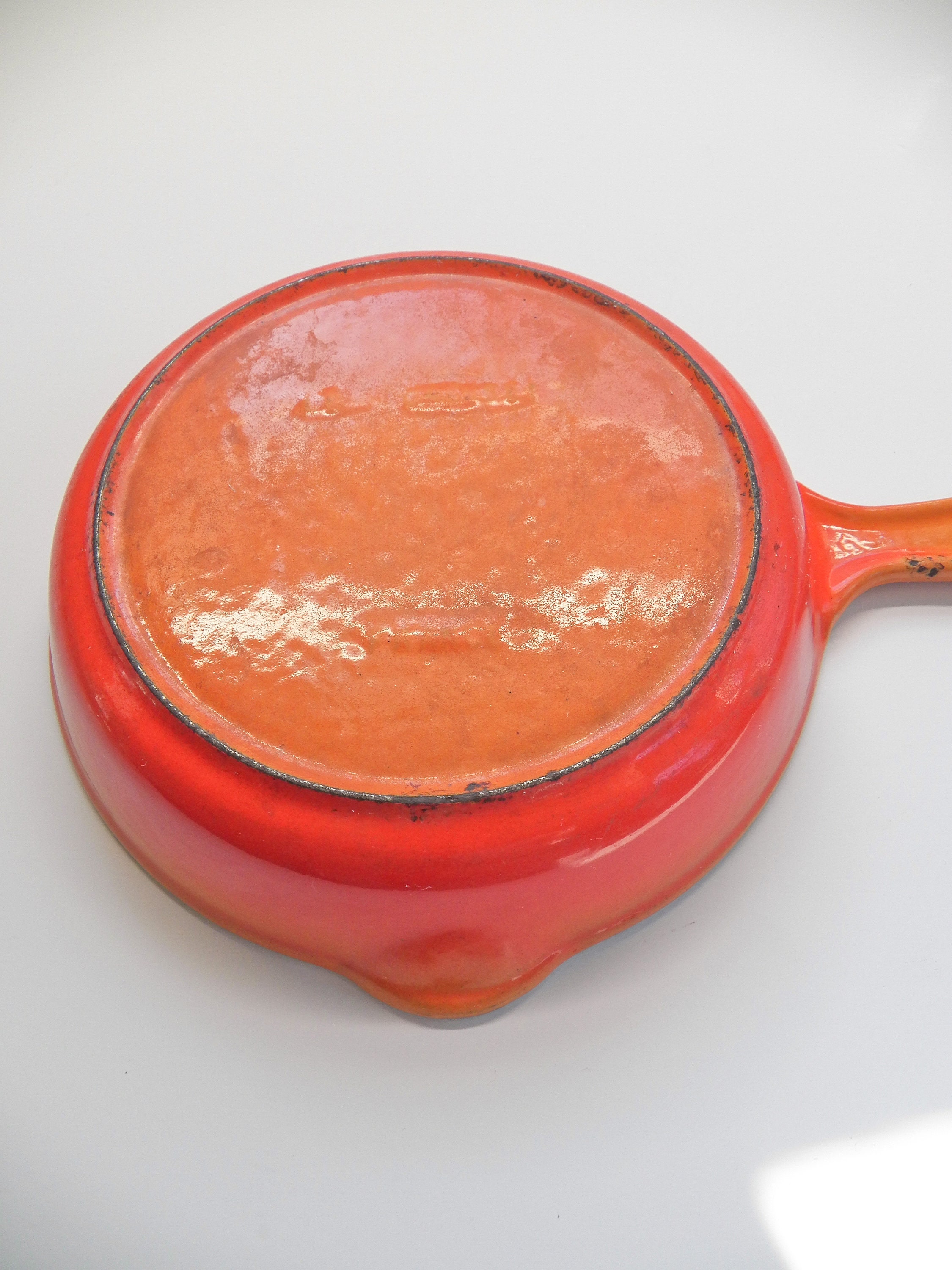 Vintage Le Creuset Small Cast Iron Enamel Skillet Fry Pan Flame Red Orange  