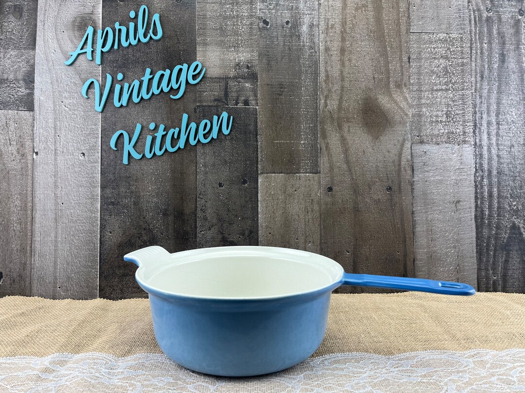 Rare Vintage Sky Blue Fade Descoware Sauce Pan Pot Cast Iron Enamelware