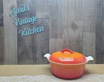 Descoware Casserole Dutch Oven Sauce Pot Vintage Flame Red Orange Enameled Cast Iron Made in Belgium