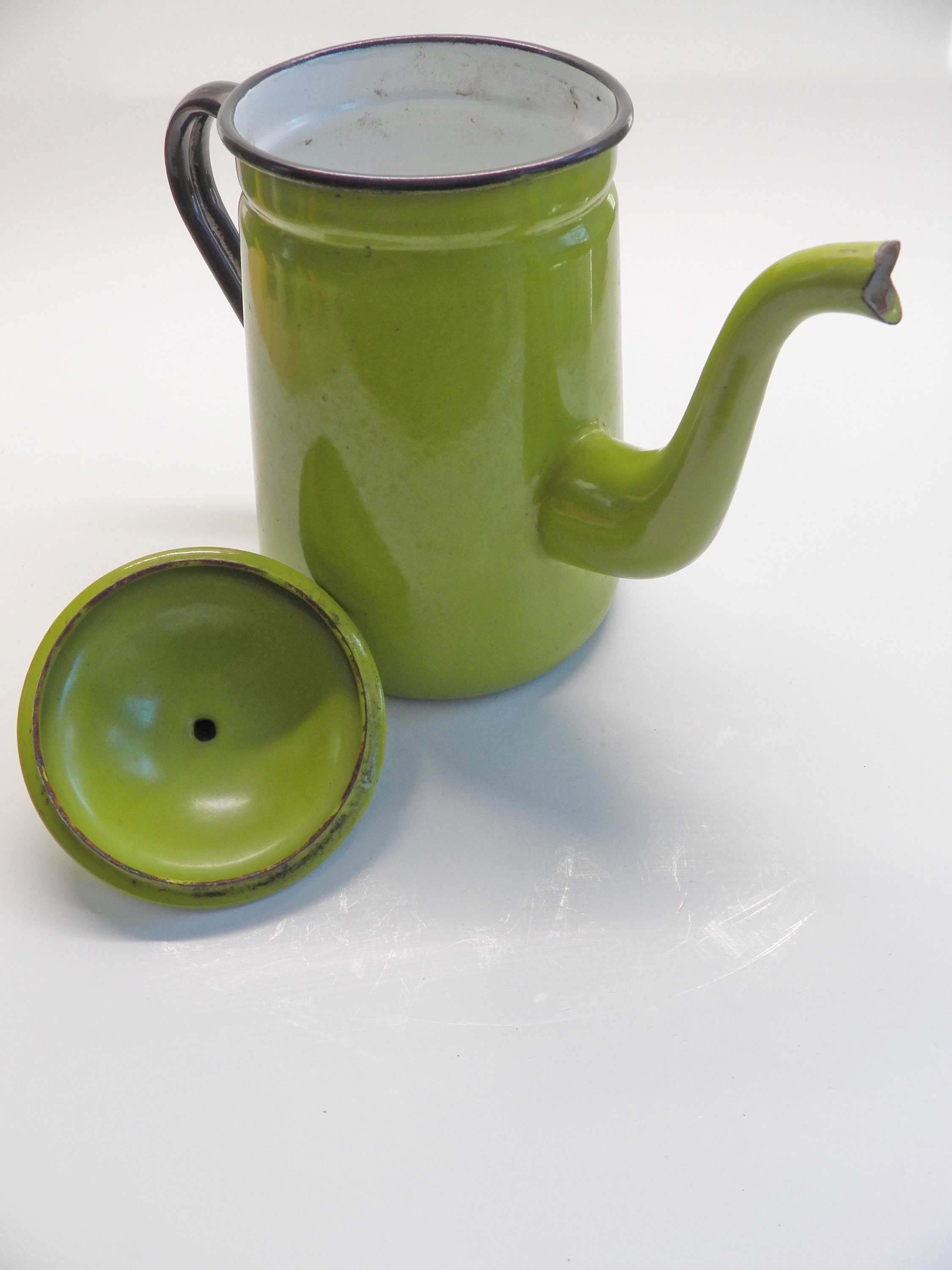 Large Lime Green Enamel Coffee Tea Pot Kettle Enamelware Etsy UK