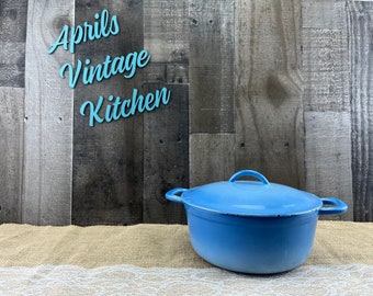 Rare Vintage Sky Blue Fade Descoware Enameled Cast Iron Dutch Oven French Oven Casserole Gourmet Cookware Made in Belgium MCM