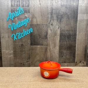 NOS Vintage Descoware Small Flame Orange Enameled Cast Iron Sauce Pan Butter Pot Belgium MCM