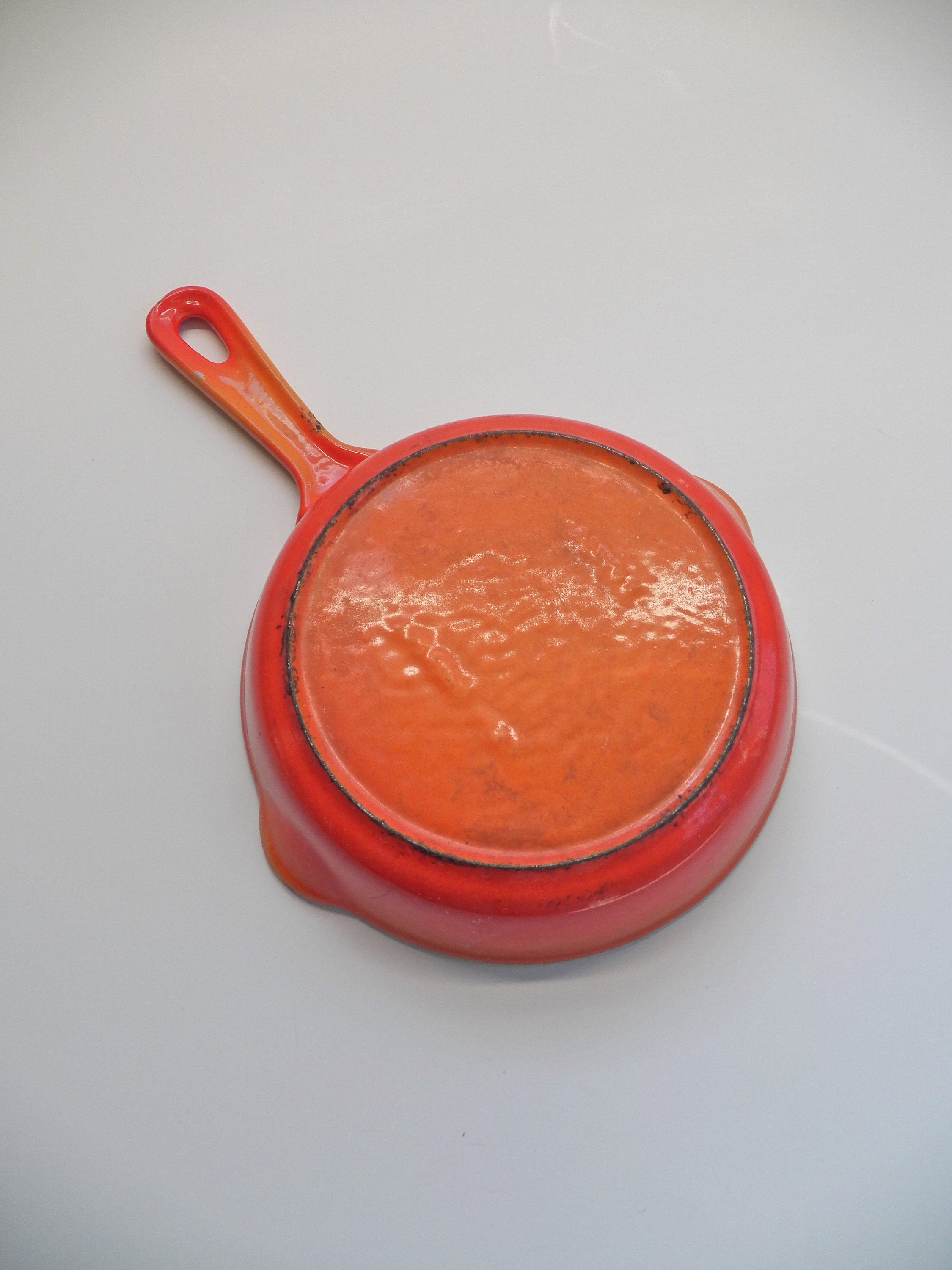 Vintage Le Creuset Small Cast Iron Enamel Skillet Fry Pan Flame Red Orange  