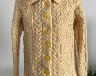 Vintage 60s/70s Hand Knit Cardigan Sweater With Flower Detail - Etsy