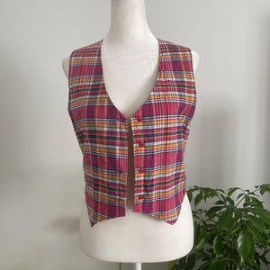 Chaleco/camiseta a cuadros vintage de los años 70 hecha a mano