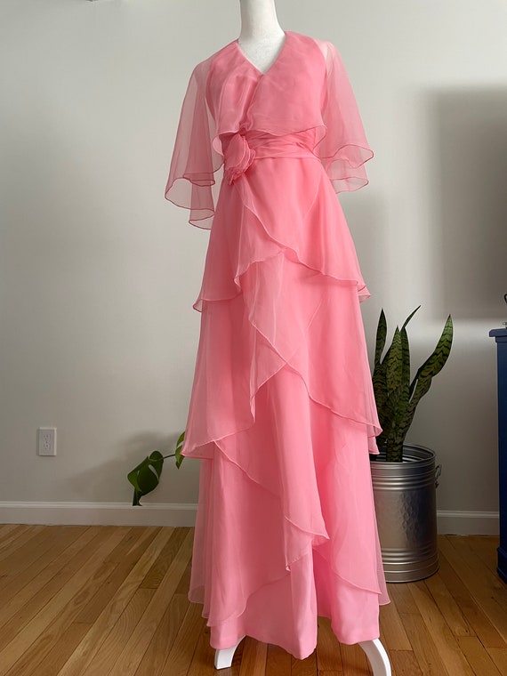 Vintage 70s Chiffon Ruffles Maxi Party Dress - image 1