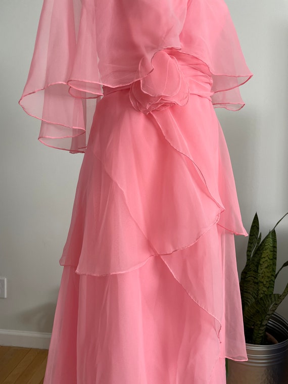 Vintage 70s Chiffon Ruffles Maxi Party Dress - image 9