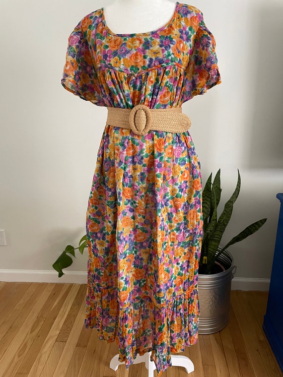 Vintage 80s/90s Colorful Floral Print Maxi Dress - image 1
