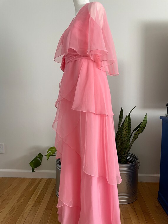 Vintage 70s Chiffon Ruffles Maxi Party Dress - image 3