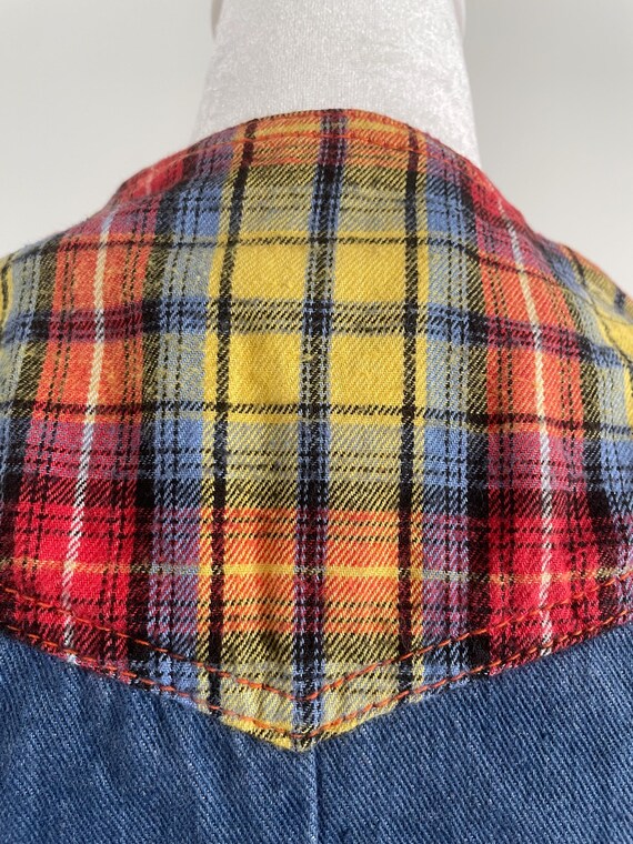 Vintage 70s Faded Glory Denim & Plaid Detail Vest… - image 7