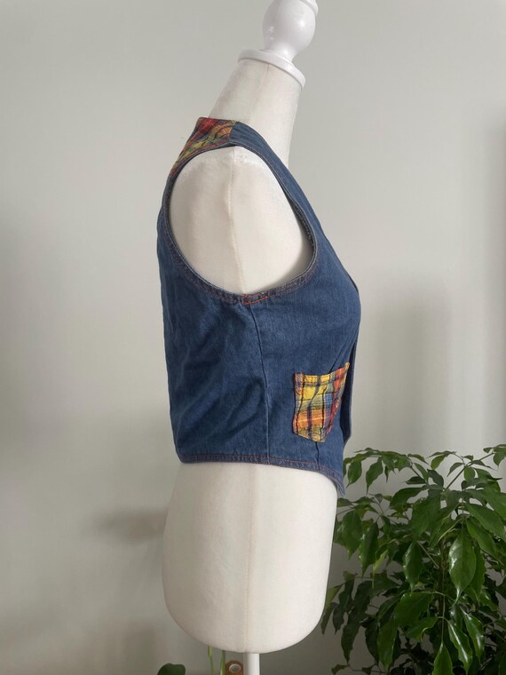 Vintage 70s Faded Glory Denim & Plaid Detail Vest… - image 5