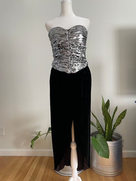 Vintage 70s/80s Silver Leopard Print Lame Ruched S