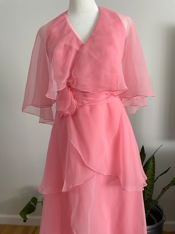 Vintage 70s Chiffon Ruffles Maxi Party Dress - image 2