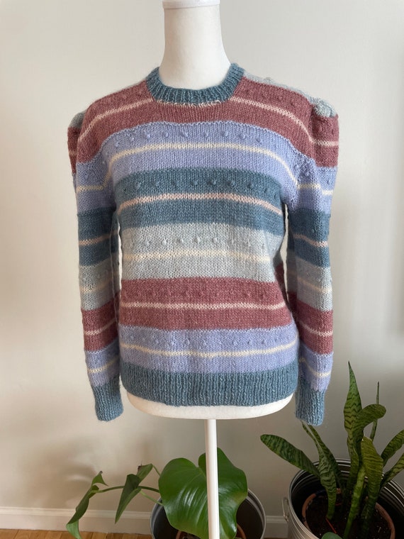 Vintage 70s/80s Hand Knit Striped Popcorn Sweater - image 1