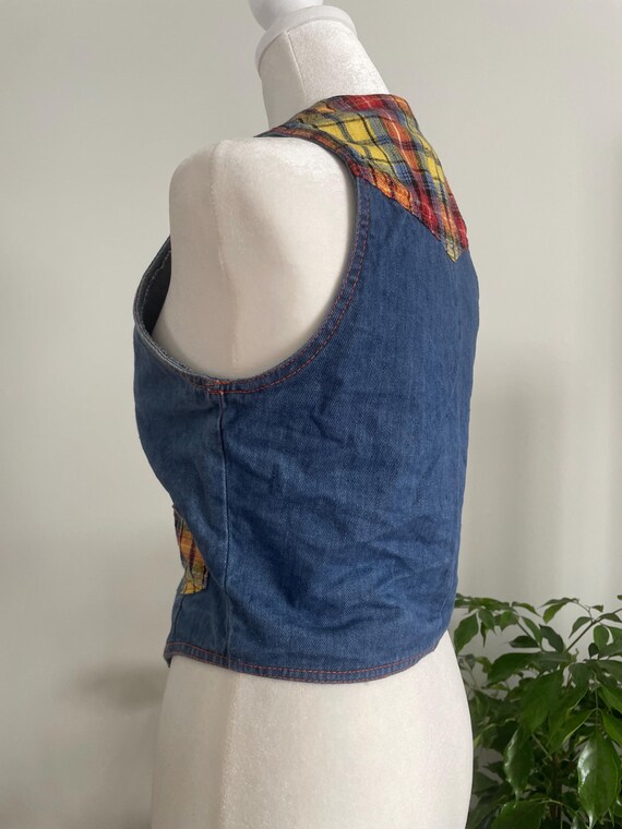 Vintage 70s Faded Glory Denim & Plaid Detail Vest… - image 8