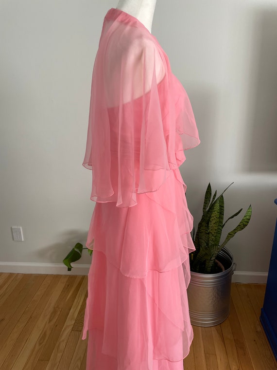 Vintage 70s Chiffon Ruffles Maxi Party Dress - image 6