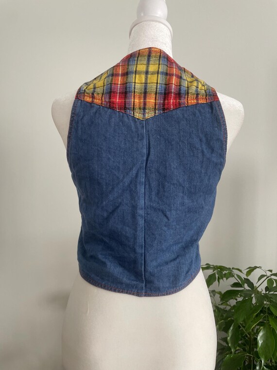 Vintage 70s Faded Glory Denim & Plaid Detail Vest… - image 6